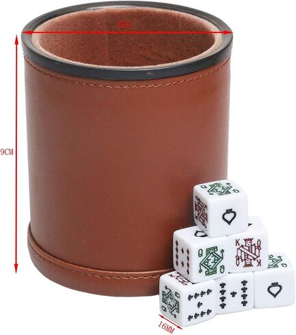Dice Cup Set PU Leather and Felt-Lined, Quiet Shaking for Yahtzee Farkle Liars Dice Games, Includes Six 16mm Regular Dice in Saudi Arabia