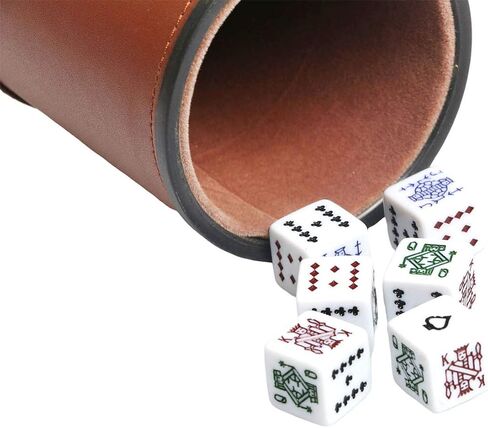 Dice Cup Set PU Leather and Felt-Lined, Quiet Shaking for Yahtzee Farkle Liars Dice Games, Includes Six 16mm Regular Dice in Saudi Arabia