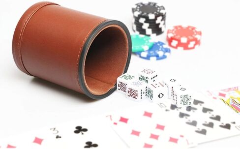 Dice Cup Set PU Leather and Felt-Lined, Quiet Shaking for Yahtzee Farkle Liars Dice Games, Includes Six 16mm Regular Dice in Saudi Arabia