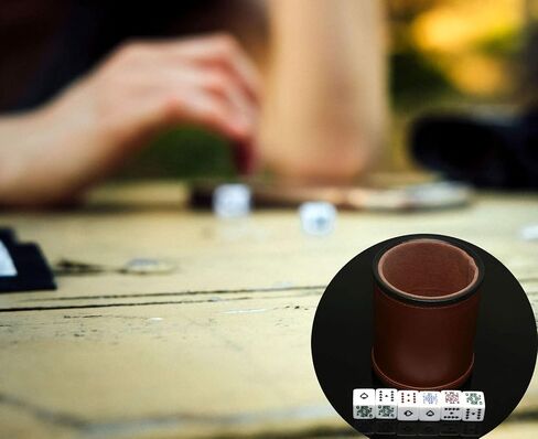 Dice Cup Set PU Leather and Felt-Lined, Quiet Shaking for Yahtzee Farkle Liars Dice Games, Includes Six 16mm Regular Dice in Saudi Arabia