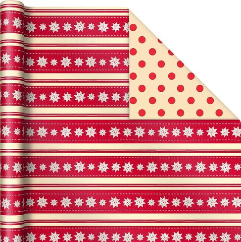 Hallmark Reversible Christmas Wrapping Paper (3 Rolls: 120 sq. ft. ttl) Merry Holidays, Snowflakes, Snowmen, Red Stripes in Saudi Arabia