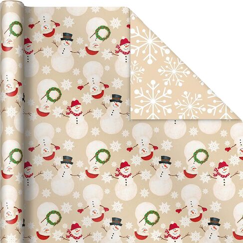 Hallmark Reversible Christmas Wrapping Paper (3 Rolls: 120 sq. ft. ttl) Merry Holidays, Snowflakes, Snowmen, Red Stripes in Saudi Arabia