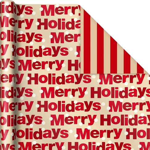 Hallmark Reversible Christmas Wrapping Paper (3 Rolls: 120 sq. ft. ttl) Merry Holidays, Snowflakes, Snowmen, Red Stripes in Saudi Arabia