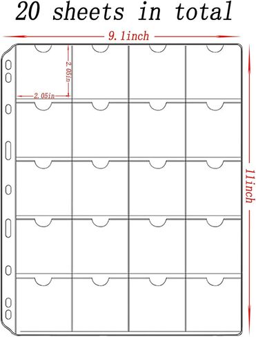 15 Sheets 300 Pockets Coin Pocket Pages for 2" x 2" Cardboard Coin Flips, Standard 9-Hole for Coins Coin Binder Collection Supplies Pages in Saudi Arabia