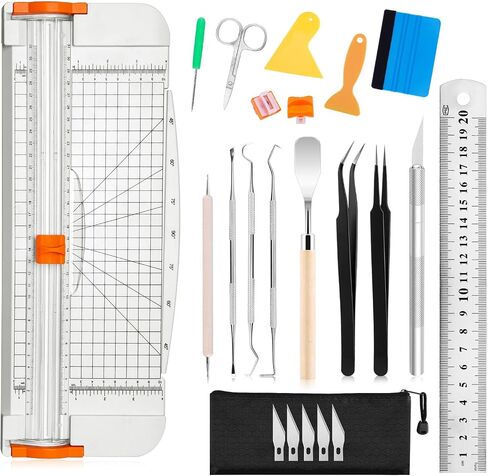 Famomatk 23PCS Weeding Tools for Vinyl, Craft Weeding Tools Set with 12Inch Paper Cutter and Trimmer for Scrapbooking,Silhouettes,Cameos,Lettering,Cutting,Craft Paper, Labels and Cardstock(Black) in Kuwait