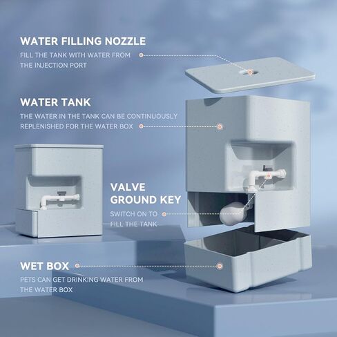 Automatic Pet Water Dispenser 8L Gravity Waterer Ultra Quite Moss-Free Avoid Dirty Water Backflow for Dogs Cats Easy Top Fill Water Feeder Pets Water Bowls 2.11 Gallon (Tank and Bowl) (Grey, 2.11Gal) in Saudi Arabia