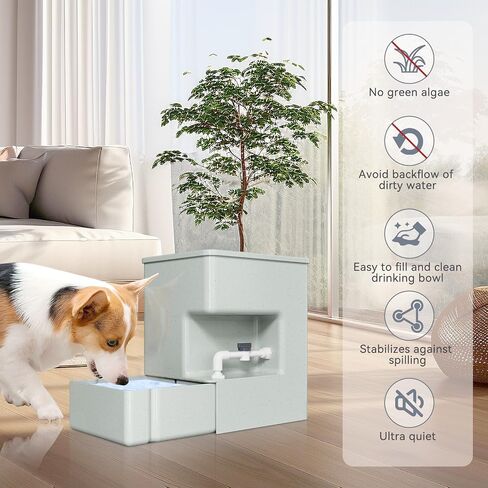 Automatic Pet Water Dispenser 8L Gravity Waterer Ultra Quite Moss-Free Avoid Dirty Water Backflow for Dogs Cats Easy Top Fill Water Feeder Pets Water Bowls 2.11 Gallon (Tank and Bowl) (Grey, 2.11Gal) in Saudi Arabia