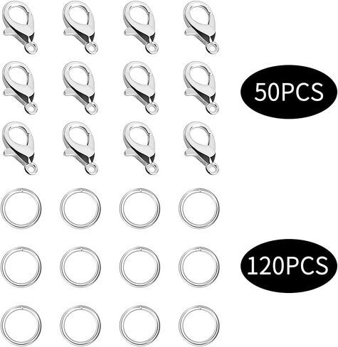 300 PCS Classster Clasps ومجموعة حلقات القفزة المفتوحة ، مشابك مجوهرات جراد البحر مخلب لمجوهرات صنع النتائج والأساور تخزين المواد عيد الميلاد (الذهب ، الفضة) in Kuwait