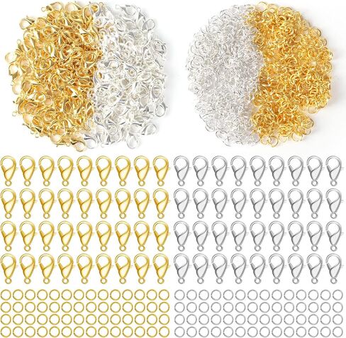 300 PCS Classster Clasps ومجموعة حلقات القفزة المفتوحة ، مشابك مجوهرات جراد البحر مخلب لمجوهرات صنع النتائج والأساور تخزين المواد عيد الميلاد (الذهب ، الفضة) in Kuwait