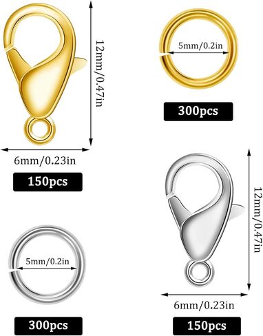 300 PCS Classster Clasps ومجموعة حلقات القفزة المفتوحة ، مشابك مجوهرات جراد البحر مخلب لمجوهرات صنع النتائج والأساور تخزين المواد عيد الميلاد (الذهب ، الفضة) in Kuwait