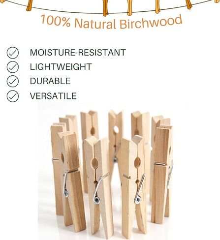 Clothes Pins Wooden,46 Pack,3.55 Inch,Natural Wood,Rust Resistant Wooden Clothespins,Heavy Duty Wooden Clothes Pins for Laundry,Clothes Pins for Craft,Wooden Clips for Pictures in Saudi Arabia