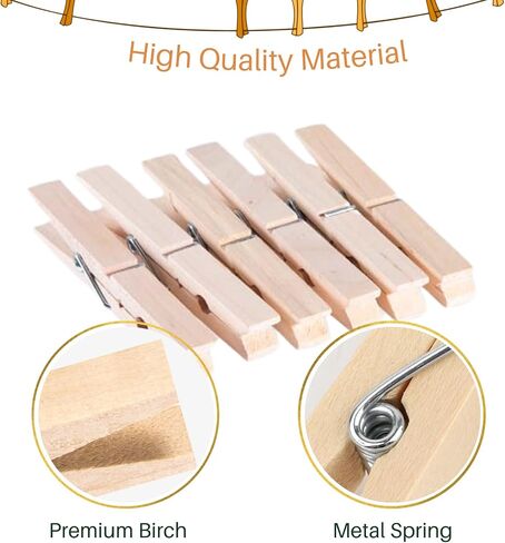 Clothes Pins Wooden,46 Pack,3.55 Inch,Natural Wood,Rust Resistant Wooden Clothespins,Heavy Duty Wooden Clothes Pins for Laundry,Clothes Pins for Craft,Wooden Clips for Pictures in Saudi Arabia
