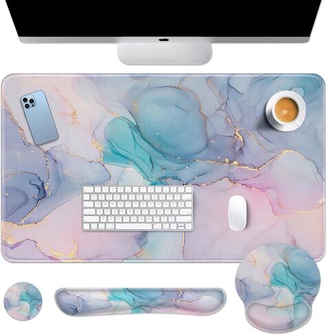 Arttown Blue White Lradient Desk Mart Marble Mouse Pad 4 in 1 Oction Ocean Ocean Design Barge Mouse Pad + Keyboard Rest + Mouse Wrist Rest + Coast in Saudi Arabia
