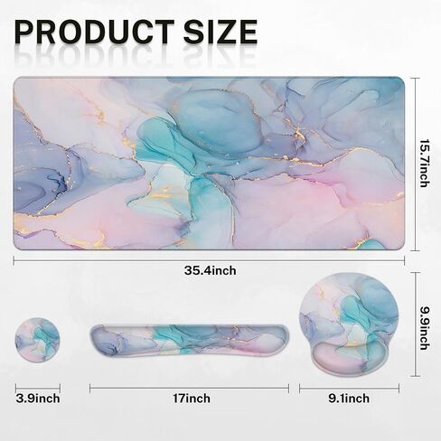 Arttown Blue White Lradient Desk Mart Marble Mouse Pad 4 in 1 Oction Ocean Ocean Design Barge Mouse Pad + Keyboard Rest + Mouse Wrist Rest + Coast in Saudi Arabia