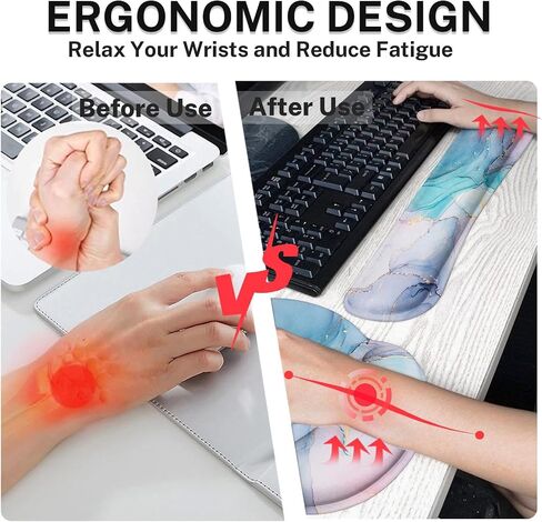Arttown Blue White Lradient Desk Mart Marble Mouse Pad 4 in 1 Oction Ocean Ocean Design Barge Mouse Pad + Keyboard Rest + Mouse Wrist Rest + Coast in Saudi Arabia