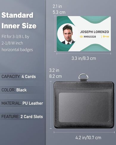 Uniclife Horizontal Leather ID Badge Holder and Retractable Adjustable Lanyard Breakaway Neck Lanyard with Retractable Badge Reel Quick-Release Buckle and Card Protector for Workers Students Employees in Saudi Arabia