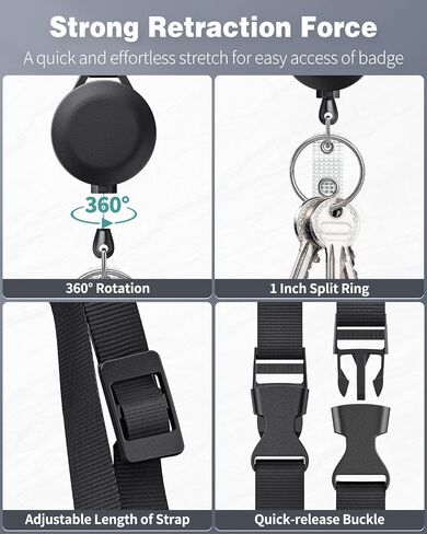 Uniclife Horizontal Leather ID Badge Holder and Retractable Adjustable Lanyard Breakaway Neck Lanyard with Retractable Badge Reel Quick-Release Buckle and Card Protector for Workers Students Employees in Saudi Arabia