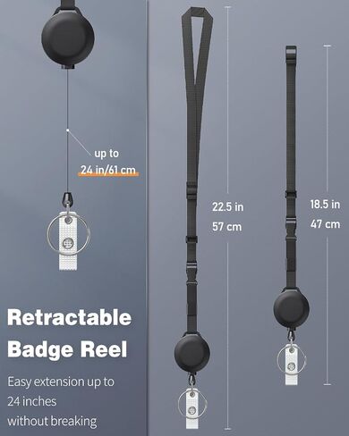 Uniclife Horizontal Leather ID Badge Holder and Retractable Adjustable Lanyard Breakaway Neck Lanyard with Retractable Badge Reel Quick-Release Buckle and Card Protector for Workers Students Employees in Saudi Arabia