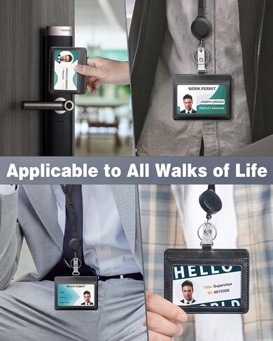 Uniclife Horizontal Leather ID Badge Holder and Retractable Adjustable Lanyard Breakaway Neck Lanyard with Retractable Badge Reel Quick-Release Buckle and Card Protector for Workers Students Employees in Saudi Arabia