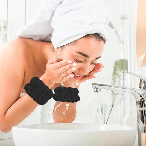 8Pcs Anmieciu Microfiber Spa Wristbands - Wrist Towels for Face Washing, Arm Bands to Prevent Liquid Spilling (Black) in Saudi Arabia