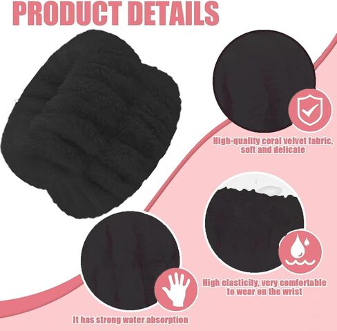 8Pcs Anmieciu Microfiber Spa Wristbands - Wrist Towels for Face Washing, Arm Bands to Prevent Liquid Spilling (Black) in Saudi Arabia