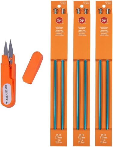Westlake Art Boye Aluminium Knitting Edele Set ، حجم 10 إبر الحياكة | مجمعة مع مقص التطريز - إبر مستقيمة بحجم 10 بوصات لصياغة سلسة وسهلة الاستخدام لمستويات المهارات [حزمة 3] in Kuwait