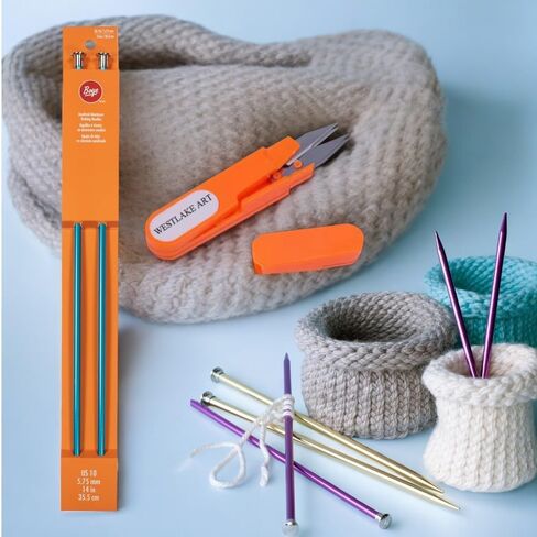 Westlake Art Boye Aluminium Knitting Edele Set ، حجم 10 إبر الحياكة | مجمعة مع مقص التطريز - إبر مستقيمة بحجم 10 بوصات لصياغة سلسة وسهلة الاستخدام لمستويات المهارات [حزمة 3] in Kuwait