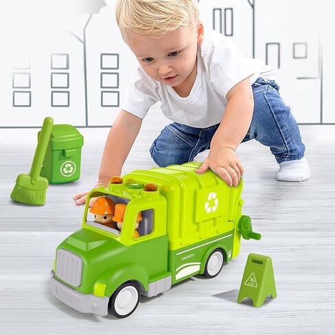 Garbage Truck for 1 2 3 4 Years Old Toddlers, Realistic Car with Trash Can Lifter and Dumping Function, Kids Play Vehicles with Sound & Light, Toys for Boys and Girls Christmas Birthday Gifts in Saudi Arabia