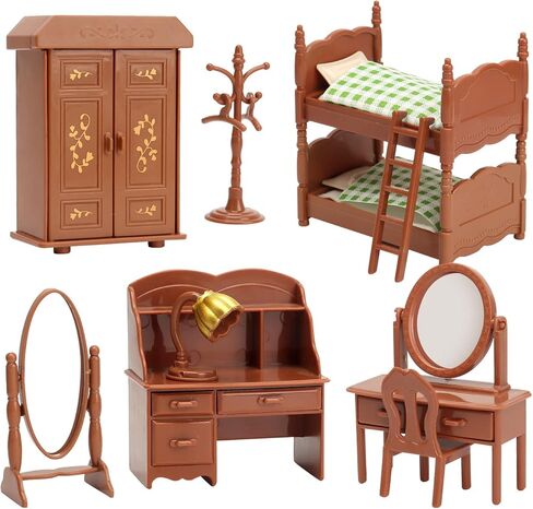 Dollhouse Furniture Set for Kids Toys Miniature Doll House Accessories Pretend Play Toys for Boys Girls & Toddlers Age 3+ with Bedroom in Kuwait