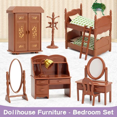 Dollhouse Furniture Set for Kids Toys Miniature Doll House Accessories Pretend Play Toys for Boys Girls & Toddlers Age 3+ with Bedroom in Kuwait