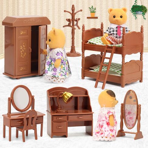 Dollhouse Furniture Set for Kids Toys Miniature Doll House Accessories Pretend Play Toys for Boys Girls & Toddlers Age 3+ with Bedroom in Kuwait