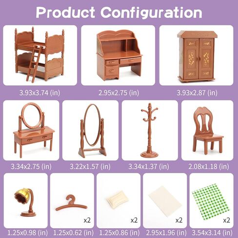 Dollhouse Furniture Set for Kids Toys Miniature Doll House Accessories Pretend Play Toys for Boys Girls & Toddlers Age 3+ with Bedroom in Kuwait