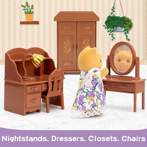 Dollhouse Furniture Set for Kids Toys Miniature Doll House Accessories Pretend Play Toys for Boys Girls & Toddlers Age 3+ with Bedroom in Kuwait