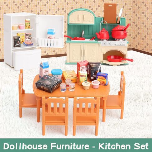 Dollhouse Furniture Set for Kids Toys Miniature Doll House Accessories Pretend Play Toys for Boys Girls & Toddlers Age 3+ with Bedroom in Kuwait