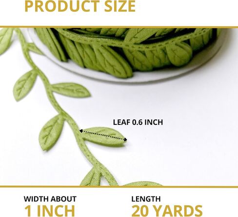 Leaf Ribbon 20 Yard Fabric Ribbons Roll Green Leaf Tape 1" Width Artificial Olive Trim Tape for Gift Wrapping Craft DIY in Saudi Arabia