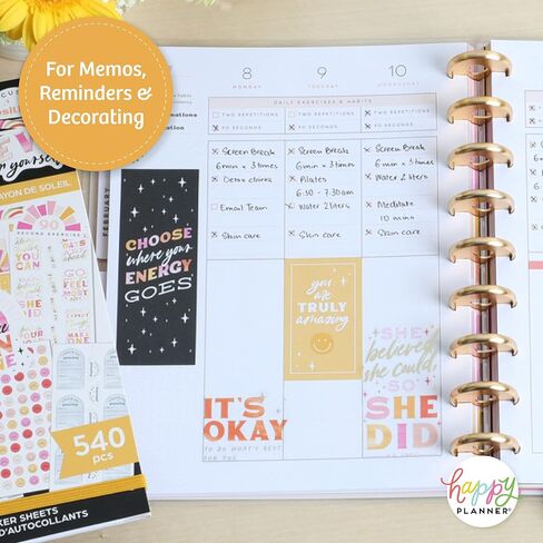 Happy Planner Sticker Pack for Calendars, Journals, and Diaries, Multicoloured Scrapbook Accessories, Beautiful Blooms Theme, 25 Sheets, 264 Total Stickers in Kuwait