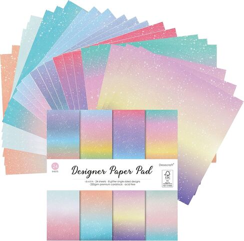 24 Sheets 6 x 6 Glitter Shining Ombre Pastel Cardstock Scrapbook Decorative Paper for Card Making Journaling Origami Scrapbook Paper Scrapbooking Supplies Spring in Saudi Arabia
