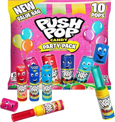 Push Pop Candy Lollipops - Individually Wrapped Variety Candy Party Pack - 10 Count Lollipops in Assorted Fruity Flavors - Fun Candy for Gifts, Celebrations, Party Favors, Gift Baskets, & Birthdays in Saudi Arabia