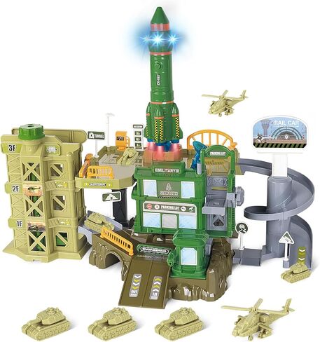 deAO Military Base Army Toys Army Plane Fighter Rocket Truck Vehicle Toys Set Military Toys Gifts for Kids Aged 3+ in Kuwait