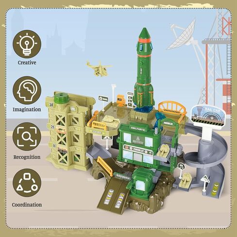 deAO Military Base Army Toys Army Plane Fighter Rocket Truck Vehicle Toys Set Military Toys Gifts for Kids Aged 3+ in Kuwait
