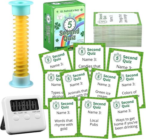 St. Patrick's Day 5 Second Game 108 Simple Question Cards Digital Timer and 5 Second Hourglass Question Card Game for Adult Family Party Travel Game Night Sleepover Think Fast and Shout Out Answer in Saudi Arabia