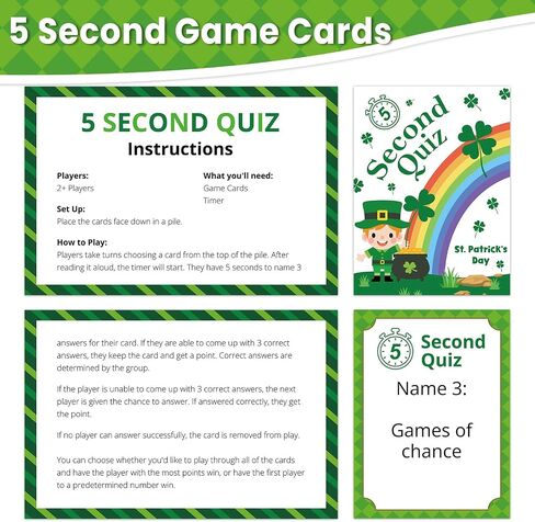 St. Patrick's Day 5 Second Game 108 Simple Question Cards Digital Timer and 5 Second Hourglass Question Card Game for Adult Family Party Travel Game Night Sleepover Think Fast and Shout Out Answer in Saudi Arabia