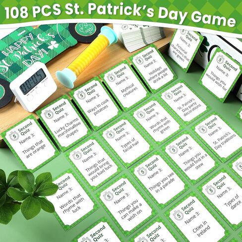 St. Patrick's Day 5 Second Game 108 Simple Question Cards Digital Timer and 5 Second Hourglass Question Card Game for Adult Family Party Travel Game Night Sleepover Think Fast and Shout Out Answer in Saudi Arabia