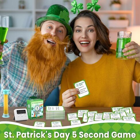 St. Patrick's Day 5 Second Game 108 Simple Question Cards Digital Timer and 5 Second Hourglass Question Card Game for Adult Family Party Travel Game Night Sleepover Think Fast and Shout Out Answer in Saudi Arabia