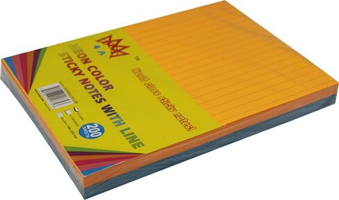 4A Sticky Notes, 6 x 8 Inches, 7 Neon color Assorted, Lined, Self-Stick Notes, 210 Sheets/Pad, 1Pad/Pack, 4A 608-N-L-210 in Saudi Arabia