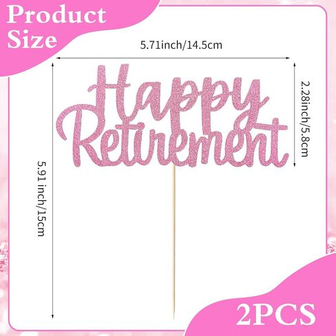 Sibba 2pcs كعكة التقاعد السعيد توببر بريق كعكة توببر ديكور الذهب لوازم الحفلات المتقاعد القابلة لإعادة الاستخدام لقطات الصقيع ديكور لخبز المخزن الطبخ (الذهب الوردي) in Kuwait