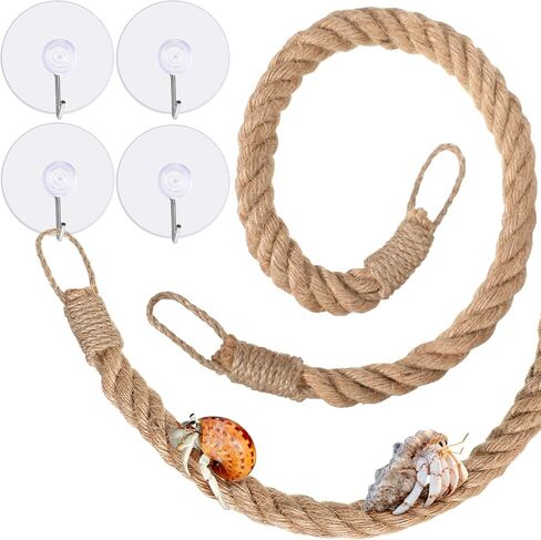 Hermit Crab Toys Hermit Crab Climbing Jute Rope Ladder with Hooks Reptile Tank Terrarium Accessories Habitat Decor for Lizards Geckos Snakes(1 Pcs,23.6 Inch) in Kuwait