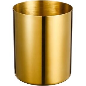 Golden 304 Stainless Steel Round Pen Holder - Nordic Style Pencil Cup & Makeup Brush Organizer for Office, Home, Kitchen, Living Room, Bathroom, Sink, and Vanity