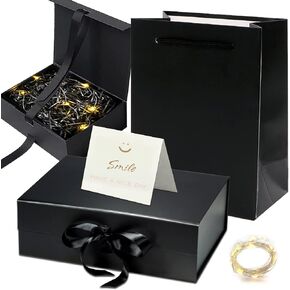 SHENBATTLE Gift Boxes with Lids,11x3.8x8.3'' Gift boxes for Presents with Lids Magnetic Closure,for Wedding, Christmas, Birthday Gift Packging,Including Gift Bags,Light String and Card