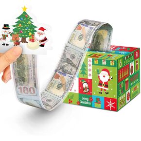 Christmas Money Box for Cash Gift Pull, Money Holder Cash Gift for Kids Adults, DIY Fun Holiday Cash Box, Surprise Gift Box for Parents, Lovers and Friends, Includes 50Pcs Transparent Bags (Green)